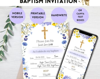 Wildflower Baptism Invitation: Electronic Christening Evite (Digital Download)