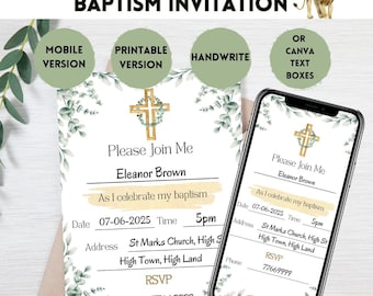 Eucalyptus Greenery Baptism Invitation: Mobile Electronic Evite (Digital Download)