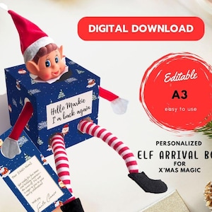 EDITABLE  Elf Arrival Box Elf is back Elf Arrival Christmas Festive Tag Personalized Box I AM BACK