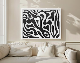 Impresión artística abstracta en blanco y negro: Modernismo de mediados de siglo (descarga digital)