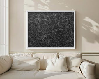 Arte de linha abstrata minimalista em preto e branco - Arte de parede digital - Impressão monocromática moderna - EPF0103