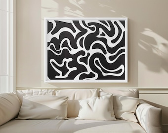 Impresión de arte abstracto en blanco y negro: Modernismo de mediados de siglo (descarga digital)