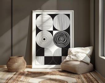 Art mural abstrait géométrique moderne - Décoration imprimable en noir et blanc - EPF0062