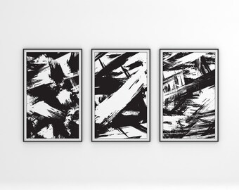 Set di 3 quadri astratti in bianco e nero - Decorazione moderna stampabile - EPF0031
