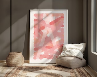 Blush Pink Abstract Geometric Art Print: Modern Minimalist Decor (Digital Download)