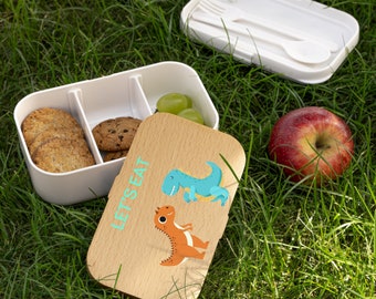 kid's lunch box wooden children's lunch box, dinosaur lunch box back to school gift train for kindergarten or school