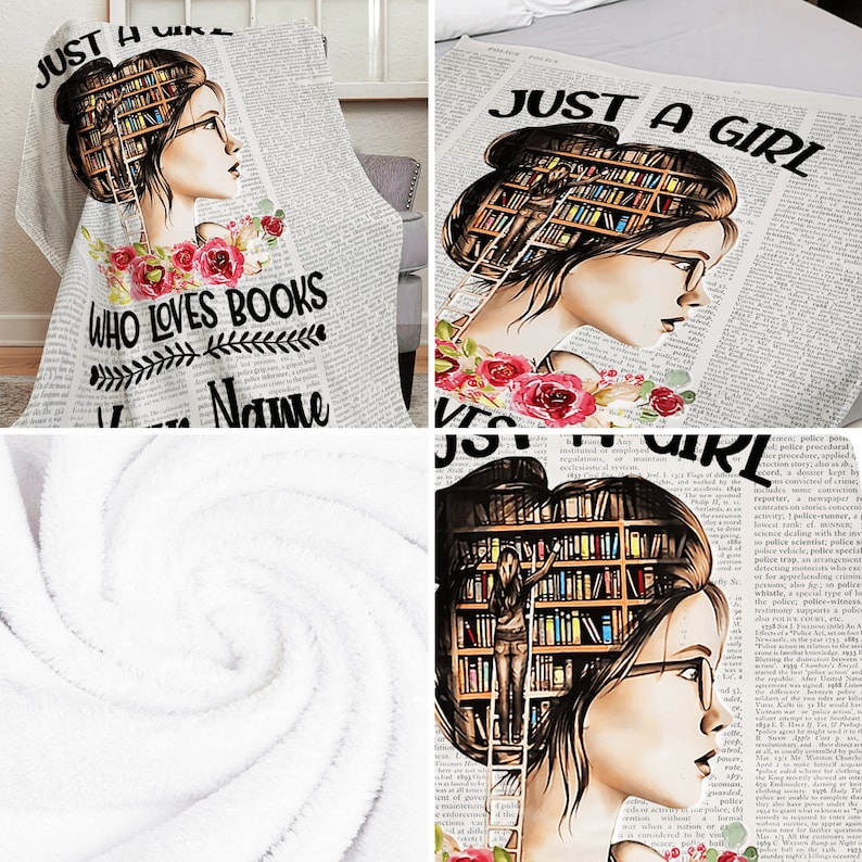 Personalized Fleece Blanket Customized Name Book Lover Girl Quote