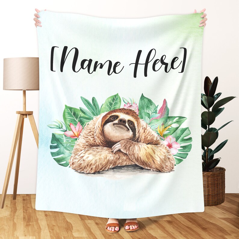 Personalized Fleece Blanket Custom Name Sloth Animal Blankets Etsy