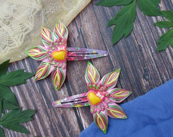 Flower Hair Clips (2 pcs), Floral Motives, Cute Hair Accessories