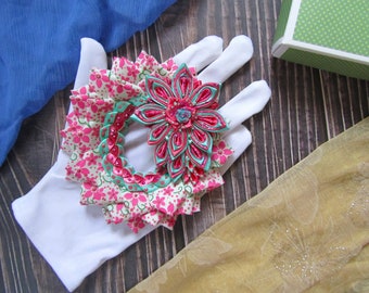 Pink Flowers Home Decor, (5 inches, Made of Satin), Mini Wreath for Front Door