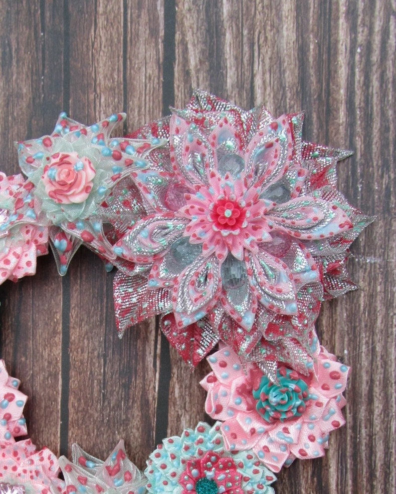 Large Fridge 6,5 Inches, Made of Satin, Big Refrigerator Decor, Pink Wreath for