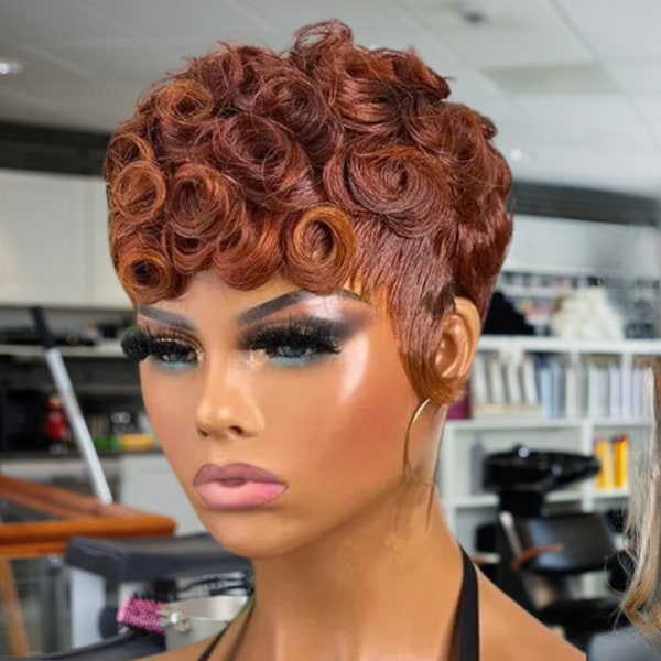 Short Pixie Cut Wig, Remy Peruvian Hair, 150 and 180 Density, Glueless Elastic Wig Cap, Non-Lace Wig