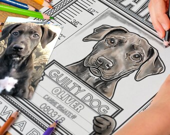 Custom Coloring Book Funny Pet Portrait by Professional Illustrator