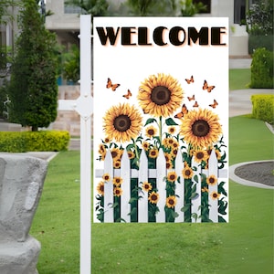 Sunflower Garden Flag PNG: Spring Welcome Yard Banner (Digital Download)