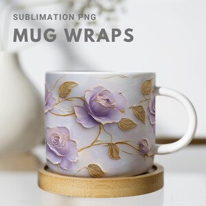 Elegant Gold Floral Mug Wrap Design, Tea Mug Wrap | Printable Mug Wrap for Sublimation | Vintage Golden Rose Pattern for Personalized Mugs