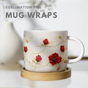 Elegant Gold Floral Mug Wrap Design, Tea Mug Wrap | Printable Mug Wrap for Sublimation | Vintage Golden Rose Pattern for Personalized Mugs
