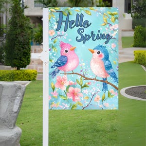 Hello Spring Garden Flag Digital Design, Garden Flag Sublimation Design, Printable Yard Banner, Spring Yard Decoration, 12x18 Inch, 300 DPI