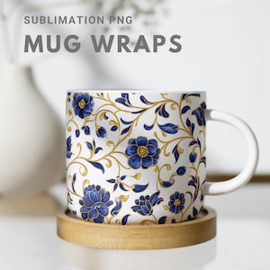 Elegant Gold Floral Mug Wrap Design, Tea Mug Wrap | Printable Mug Wrap for Sublimation | Vintage Golden Rose Pattern for Personalized Mugs