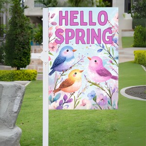 Hello Spring Garden Flag Digital Design, Garden Flag Sublimation Design, Printable Yard Banner, Spring Yard Decoration, 12x18 Inch, 300 DPI