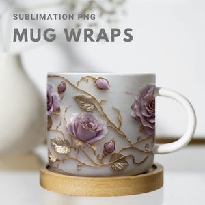 Elegant Gold Floral Mug Wrap Design, Tea Mug Wrap | Printable Mug Wrap for Sublimation | Vintage Golden Rose Pattern for Personalized Mugs