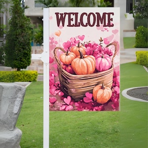 Welcome Garden Flag Digital Download - Heart & Floral Design | DIY Printable Yard Decor | Romantic Outdoor Decoration