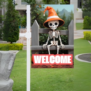 Halloween Skeleton Welcome Garden Flag: Printable Yard Banner (PNG)