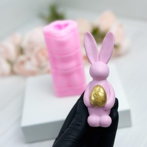 3D Hase mit Ei Silikonform, Osterform, Hasen Kerzenform, Frühlingshasen Kerzenform, Hasen Fondantform, Form für Kuchendekoration