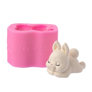Molde de silicone de coelho para topo de bolo, molde de coelho 3D para fondant, molde de coelho dormindo para aniversário infantil, molde de animal fofo, molde de sabão