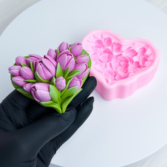 Heart flower silicone molds, Silicone mold tulip heart, Flower fondant  mold, Flowers craft art tulip small mold, Silicone Molds for Edibles
