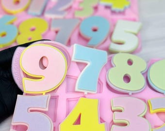 Juego de moldes de silicona con números del 0 al 9 para chocolate y fondant, moldes para piruletas y caramelos para decorar tartas de cumpleaños y pasteles.