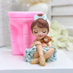 3D Silicone Mold Girl Ballerina, Girl with Bear Mold, Ballet Themed Silicone Molds, Fondant Cake Decorating Mold, Mold for Girls Birthday