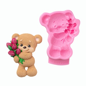 Stampo in silicone Orsetto con tulipani 2d
