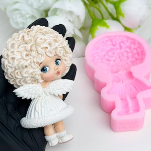 Silicone mold little curly angel, Baby angel mold for DIY crafts, Girl angel resin mold, DIY angel decoration mold, First communion mold