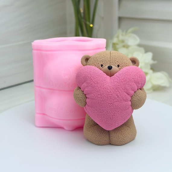 Bear Holding Heart Silicone Mold, 3D Cute Teddy Bear Fondant Mold