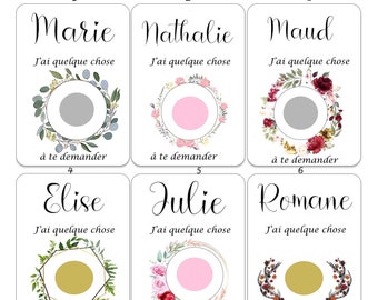 Scratch card-witness request-groomsman, bridesmaids, customizable card, wedding announcement, gold silver or rose gold pastille