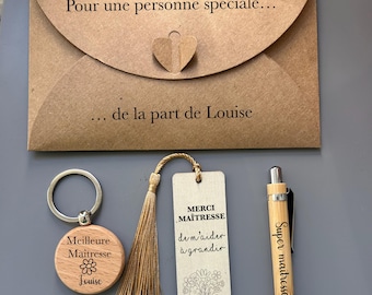 End of school year gift box for teacher, pen, key ring, bookmark, personalized bracelet, thank you to atsem, teacher