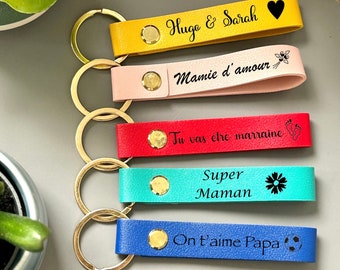 Personalized leather key ring - birthday gift - atsem mistress gift - grandmothers, grandfathers' holidays - colored key ring