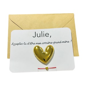 Carte annonce grossesse personnalisé-demande veux tu être mon arrière grand mère -broche cœur personnalisé et bracelet pendentif cœur
