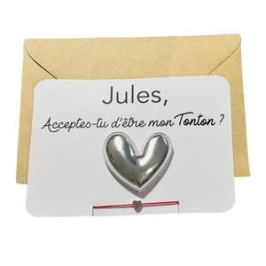 Carte annonce grossesse personnalisé-demande veux tu être mon tonton -broche cœur personnalisé et bracelet pendentif cœur-devenir oncle