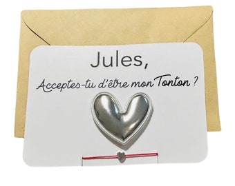 Carte annonce grossesse personnalisé-demande veux tu être mon tonton -broche cœur personnalisé et bracelet pendentif cœur-devenir oncle