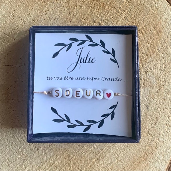 Fine wire bracelet with red heart sister cord - become a big sister - pregnancy announcement - 33 colors of wire - do you want to be my sister - personalized