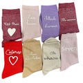 Personalized glitter socks with name, symbols, gift idea, for women, girls, moms, grandmas, bachelorette parties, 20 colors to choose from, one size fits all product logo