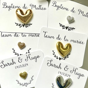 Carte personnalisée avec Broche cœur pailletée- cadeau invité mariage, témoin, EVJF, anniversaire-carte annonce grossesse-texte personnalisé