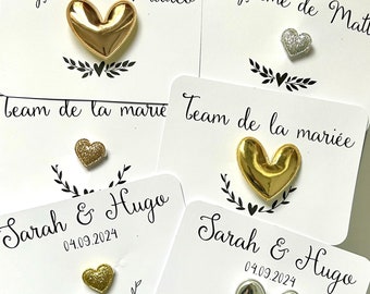 Carte personnalisée avec Broche cœur pailletée- cadeau invité mariage, témoin, EVJF, anniversaire-carte annonce grossesse-texte personnalisé