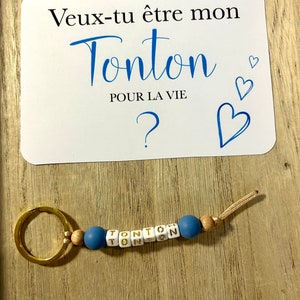 Carte annonce grossesse demande veux tu être mon tonton - avec porte clef personnalisé couleur au choix -promue tonton-avec enveloppe