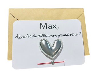 Personalized pregnancy announcement card - ask will you be my grandfather - personalized heart brooch and heart pendant bracelet - become a grandpa