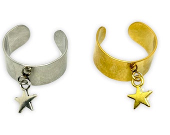 Bague rigide ajustable médaillon rond ou étoile - doré ou argent -  acier inoxydable-cadeau Noël - femme fille grand mère