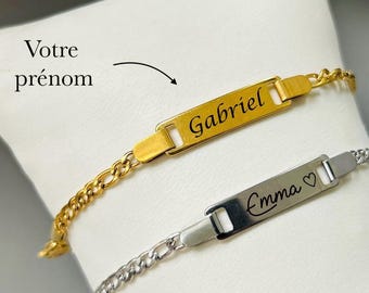 Pulsera personalizada para bebé y niño/a - pulsera de cadena con etiqueta para nombre - plata u oro - acero inoxidable - regalo de cumpleaños o bautizo