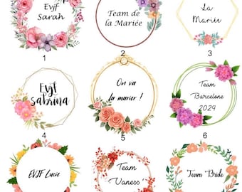 Personalized wedding EVJF textile transfer - flower crown - for light textiles - size of your choice 9,13 or 19 cm - text to personalize - ref2