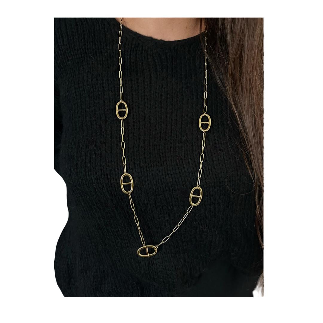 Collier femme pendentif maille marine - sautoir nez de cochon - bijoux cadeaux-acier inoxydable- chaine maille trombone - Etsy France